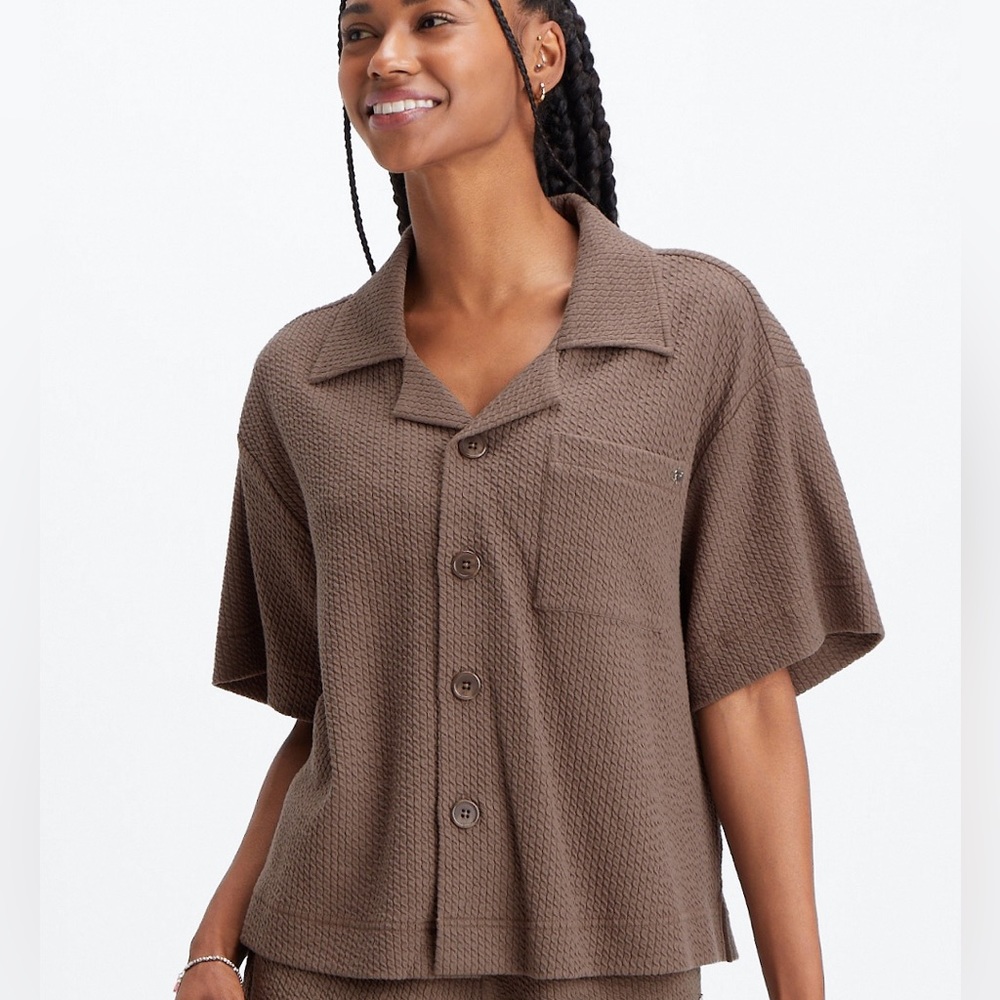 Fabletics Button Front Waffle Knit Top XXS